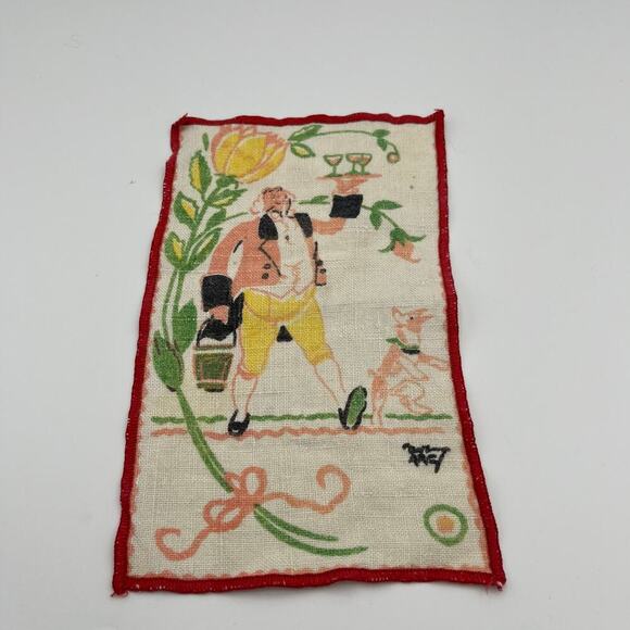 Tony Sarg Vintage 1930's Era Linen Cocktail Napkins Signed Set Of 10 - Picture 10 of 11